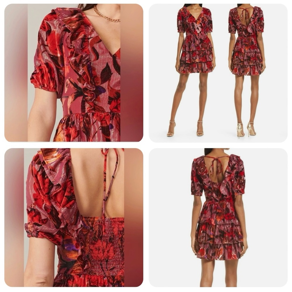 Adelyn Rae KHALIA VELVET BURNOUT TIERED DRESS